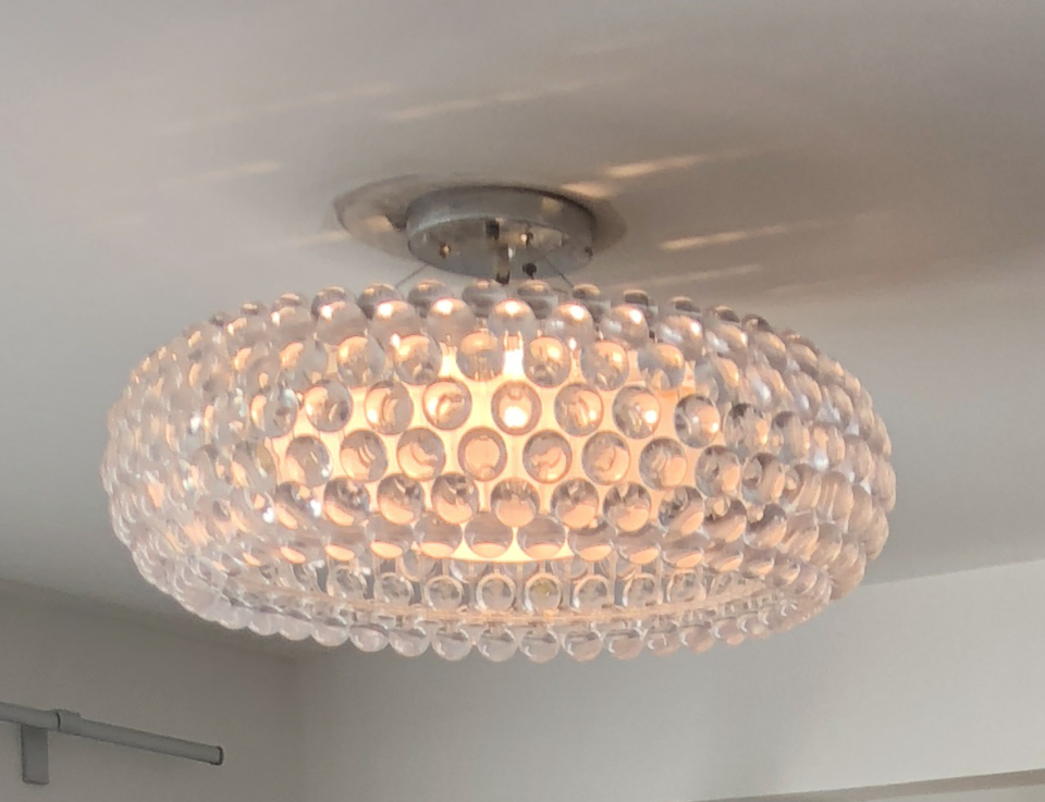 "Original" Designer crystal pendant lamps – original large + 2 x matching smaller (Boxed